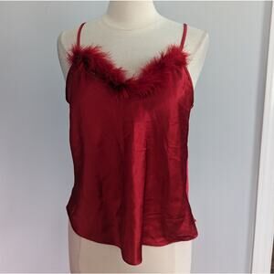 Vintage Women's Kascara Lingere Red Feather Silky Blouse Approx Medium - Large